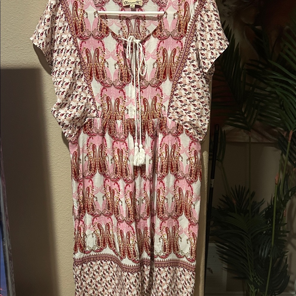 Charming Paisley Midi Dress in Pink and Burgundy